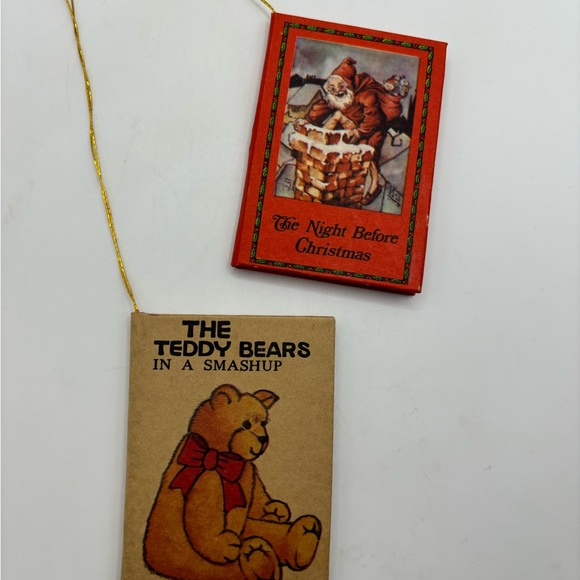 Vintage Set Night Before Christmas Mini Book Ornaments Teddy Bears Taiwan - Picture 2 of 11